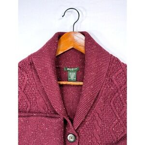 Eddie Bauer, Women's Cardigan Sweater Burgundy Cable Knit Button‎ Front, Sz M